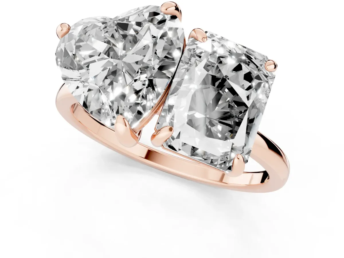 Radiant and Heart Toi Moi Ring with Prong Setting and Plain Band Rose gold