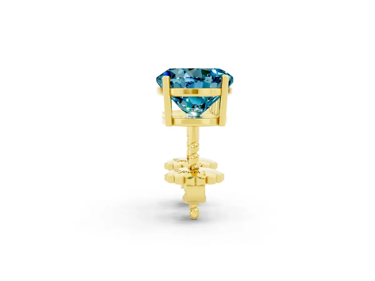 Round Cut Blue Topaz Stud Earrings Yellow gold