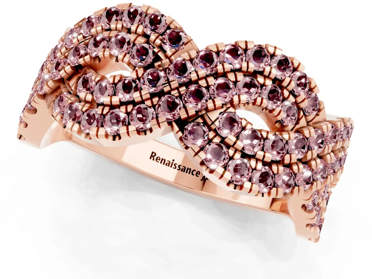 Pavé Round Morganite Infinity Twist Band with Shared Prong Setting Rose gold