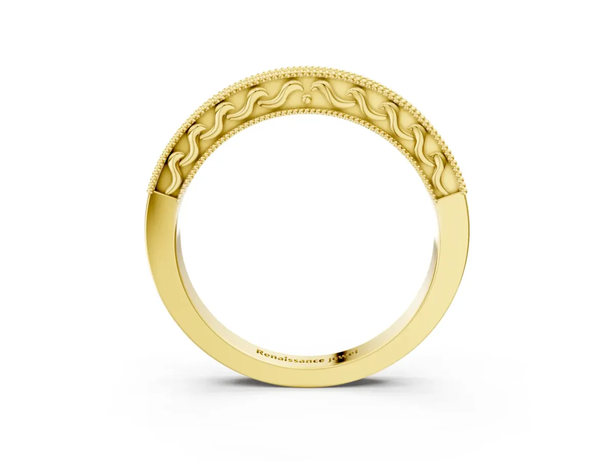 Channel Set Round Diamond Milgrain Edge Eternity Band Yellow gold
