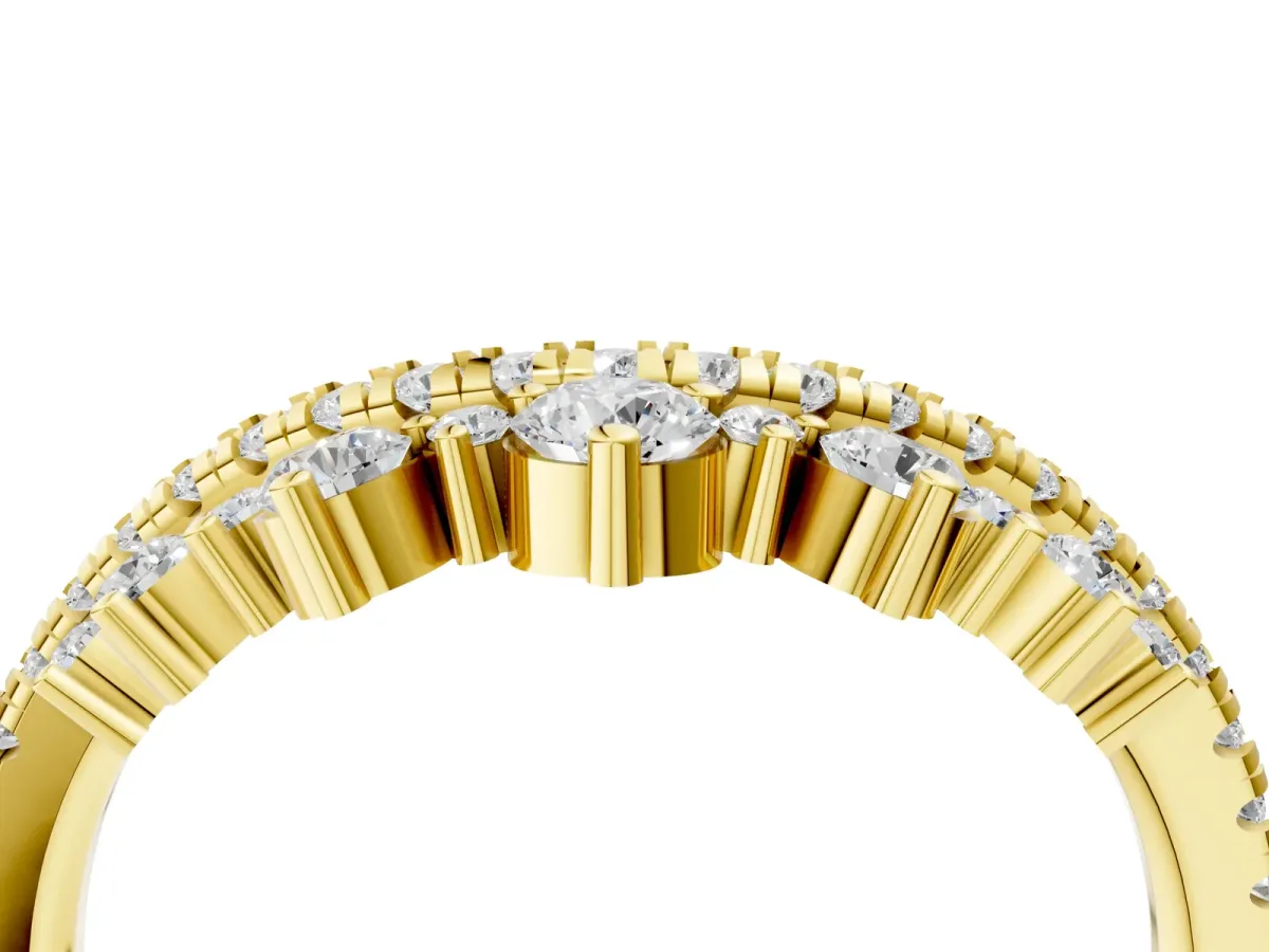 Round Diamond Pavé Contour Band with Prong Setting Yellow gold