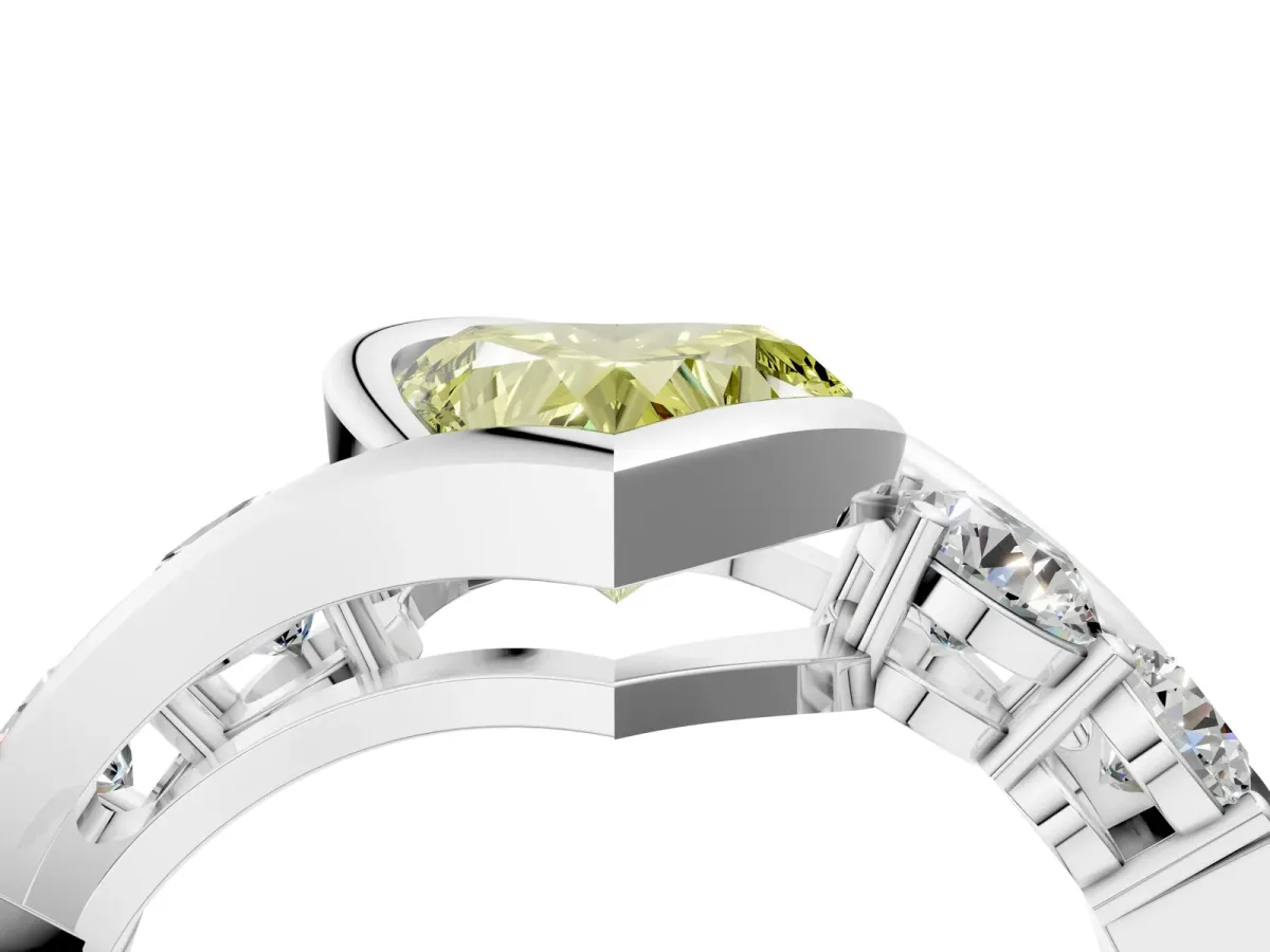 Fancy Yellow Bezel Set Heart Cut Diamond Bypass Ring with Round Accents Silver