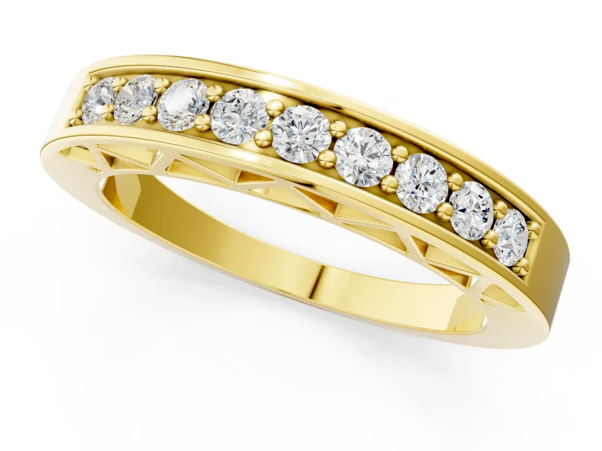 Channel-Set Round Diamond Eternity Band with Shared Prong Setting Yellow gold
