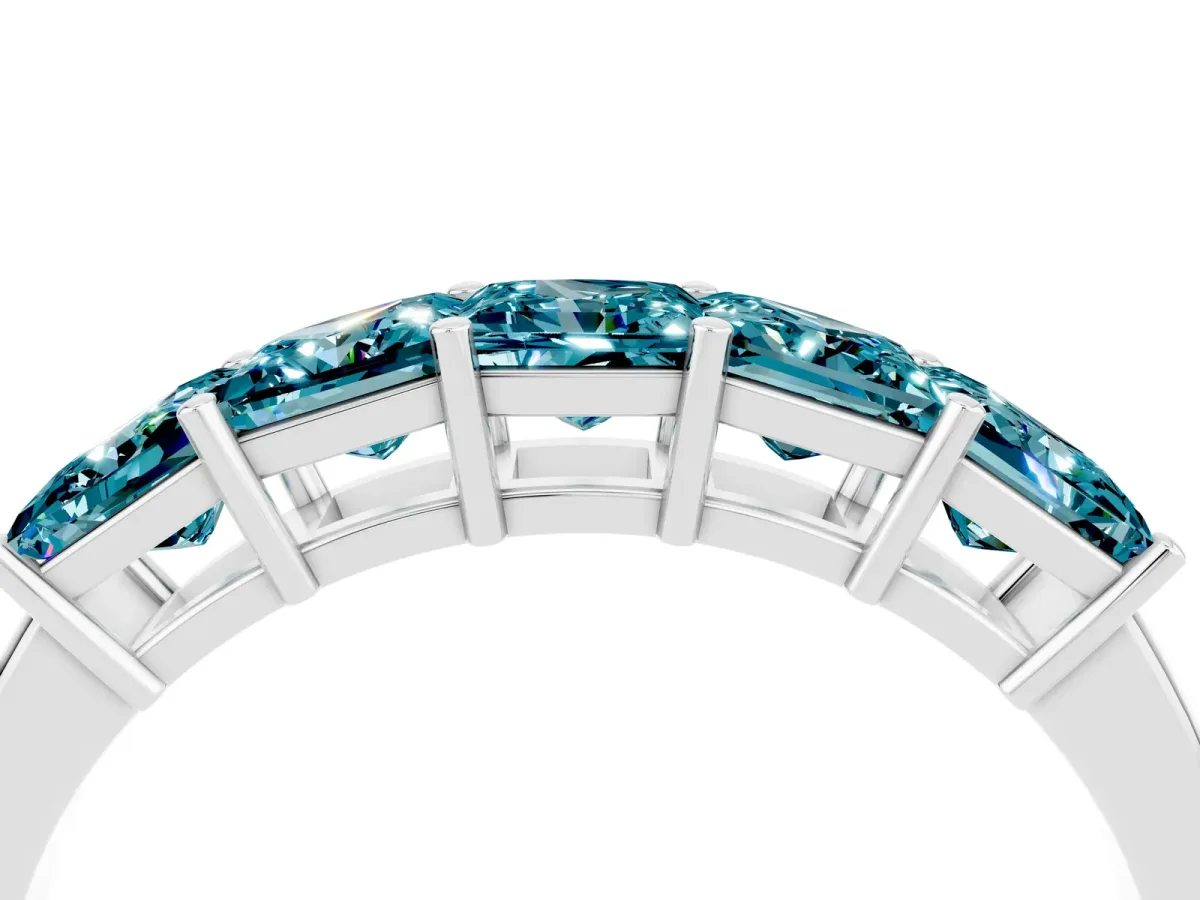 Princess Cut Five-Stone Blue Topaz Band with Prong Setting Silver
