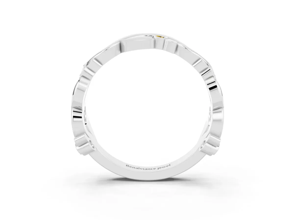Round Yellow Sapphire Leaf Eternity Band with Bezel Setting White gold