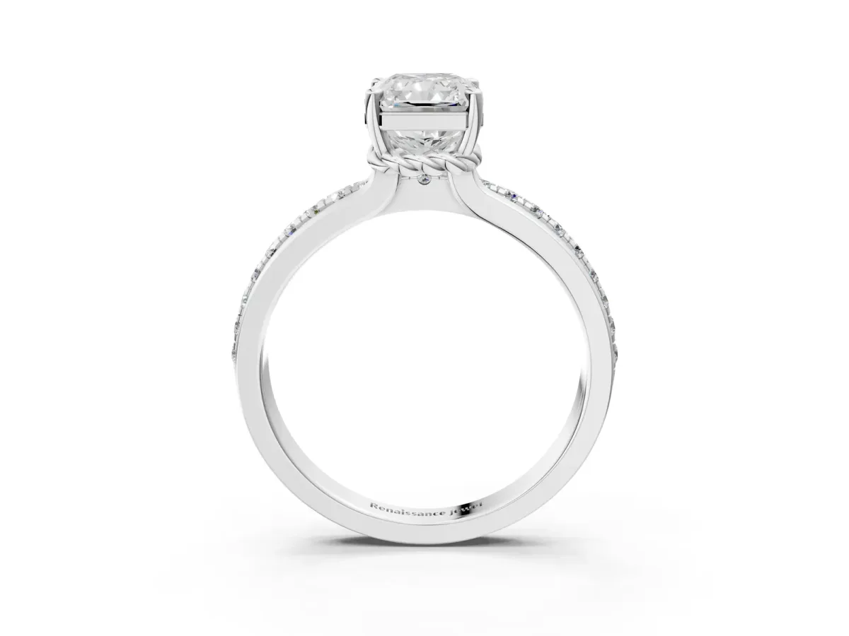 Radiant Cut Solitaire Diamond Ring with Channel Set Band and Six-Prong Setting Platinum