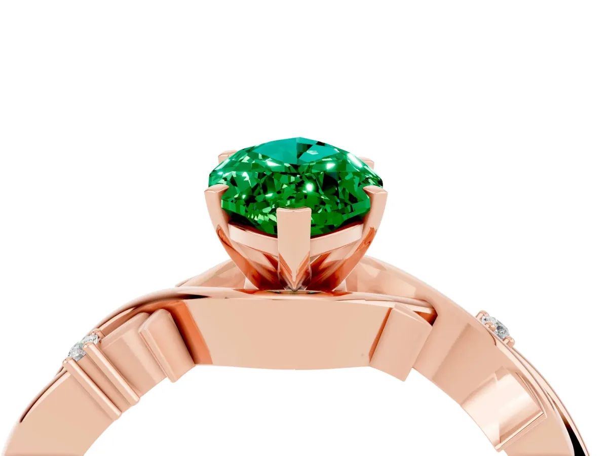 Marquise Cut Emerald Solitaire Ring with Twisted Band and Prong Setting Rose gold