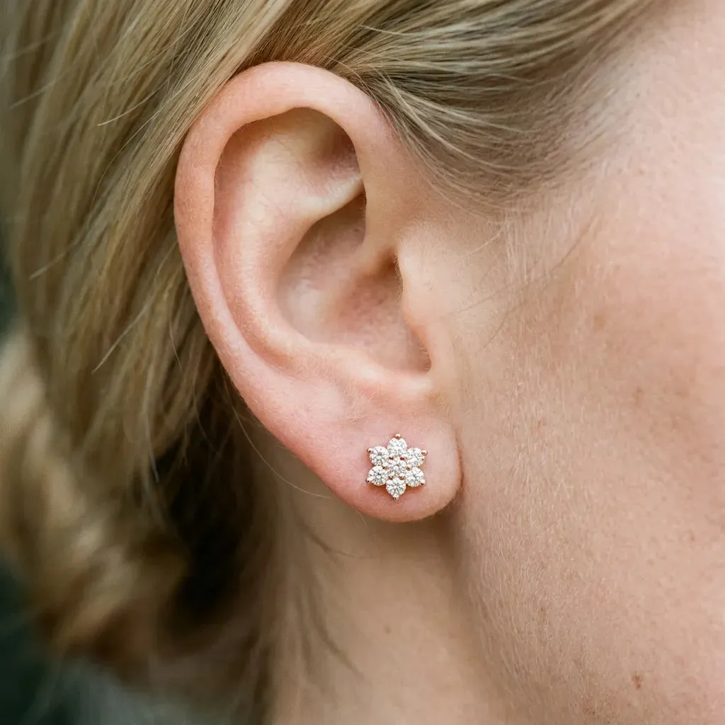 Cluster Round Diamond Stud Earrings Rose gold