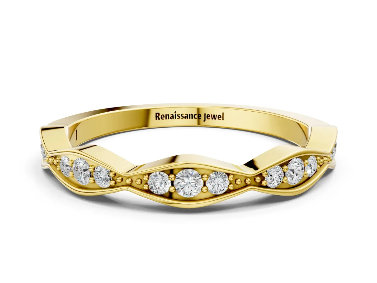Round Diamond Scalloped Pavé Eternity Band Yellow gold