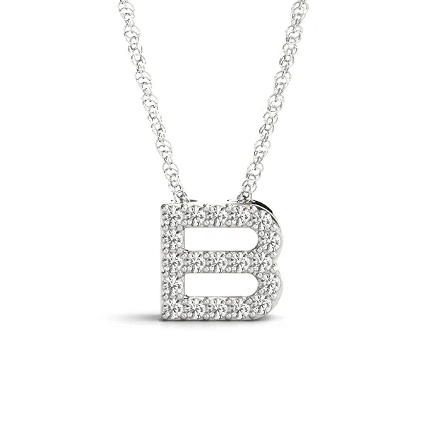 Pavé Round Diamond Prong-Set Initial Pendant Silver