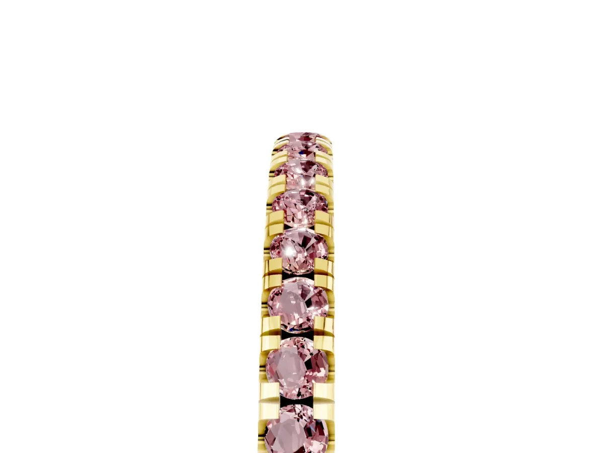 Pavé Round Morganite Half Eternity Band with Shared Prong Setting Yellow gold