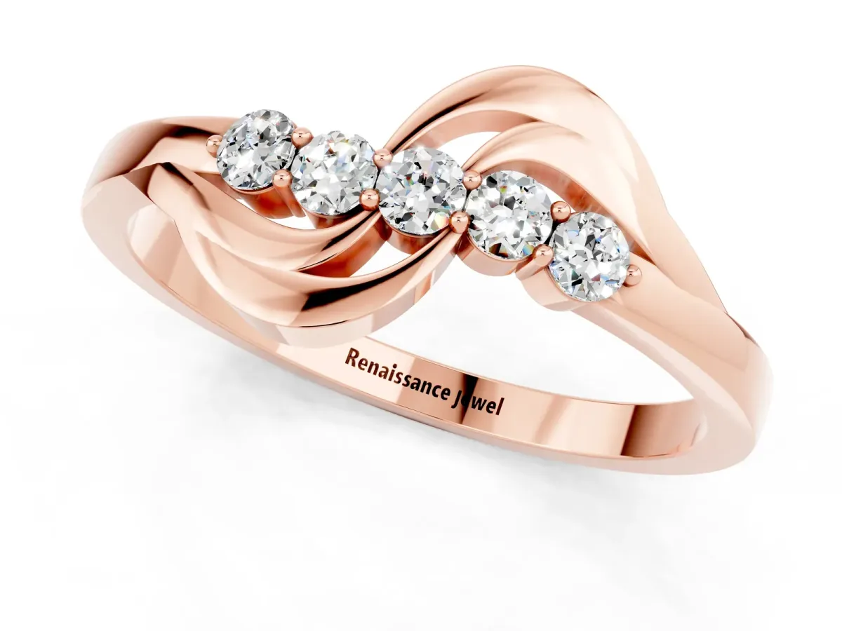 Five-Stone Round Moissanite Crossover Band with Prong Setting Rose gold