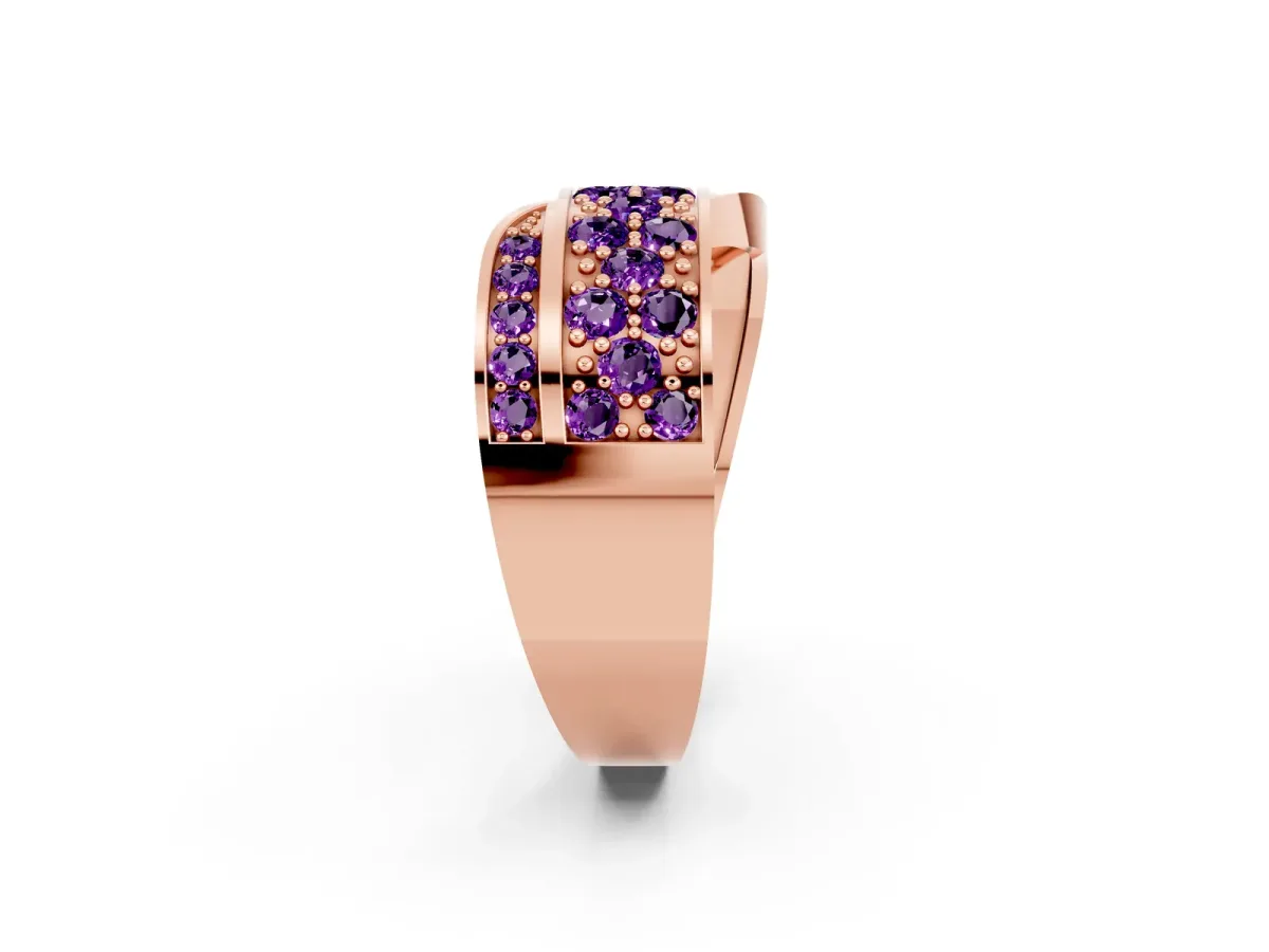 Pavé Round Amethyst Crossover Band with Bead Prong Setting Rose gold