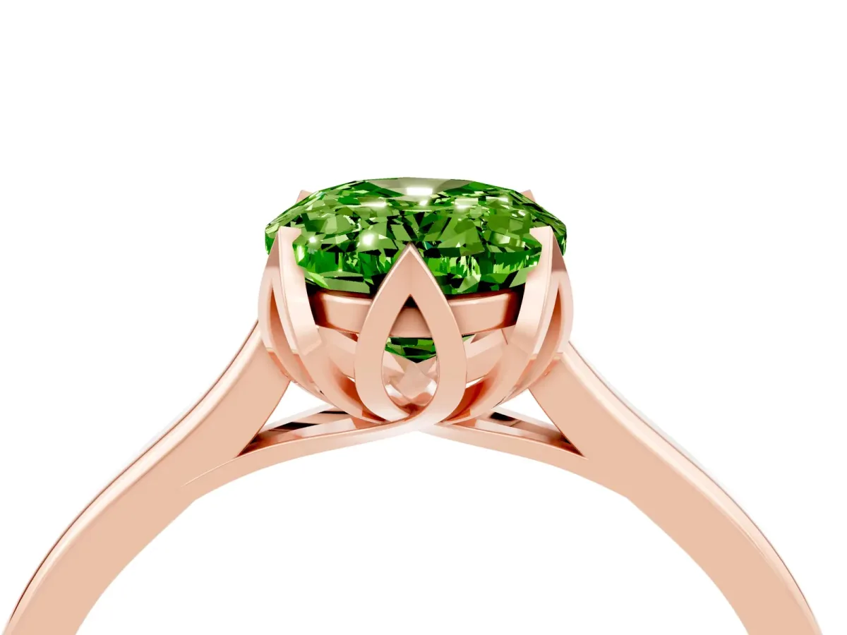 Oval Cut Peridot Solitaire Ring with Flower Prong Setting and Classic Band Rose gold