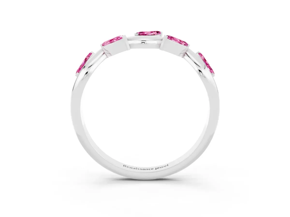 Marquise Pink Sapphire Twisted Band with Prong Setting Silver