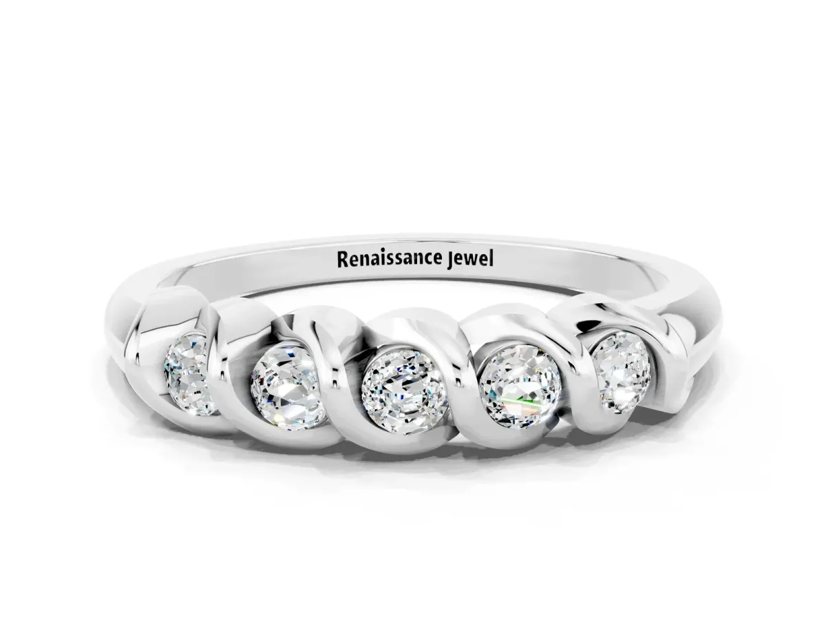 Round Moissanite Eternity Band with Twist Prong Setting Silver