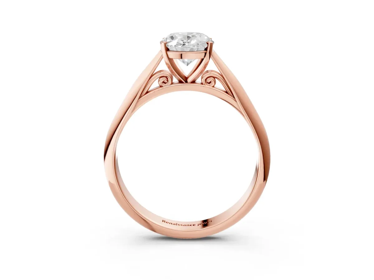 Oval Cut Diamond Solitaire Engagement Ring with Cathedral Setting and Four-Prong Mount Rose gold
