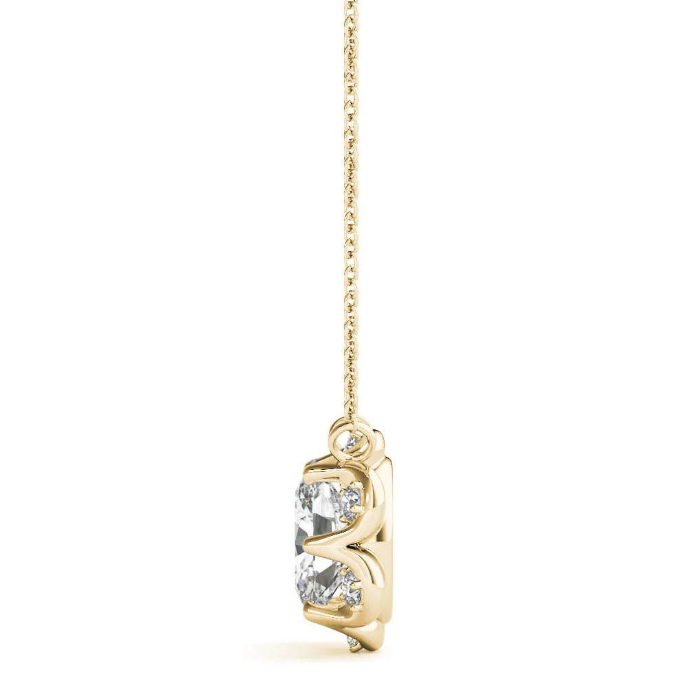 Oval Diamond Halo Pendant with Prong Setting Yellow gold
