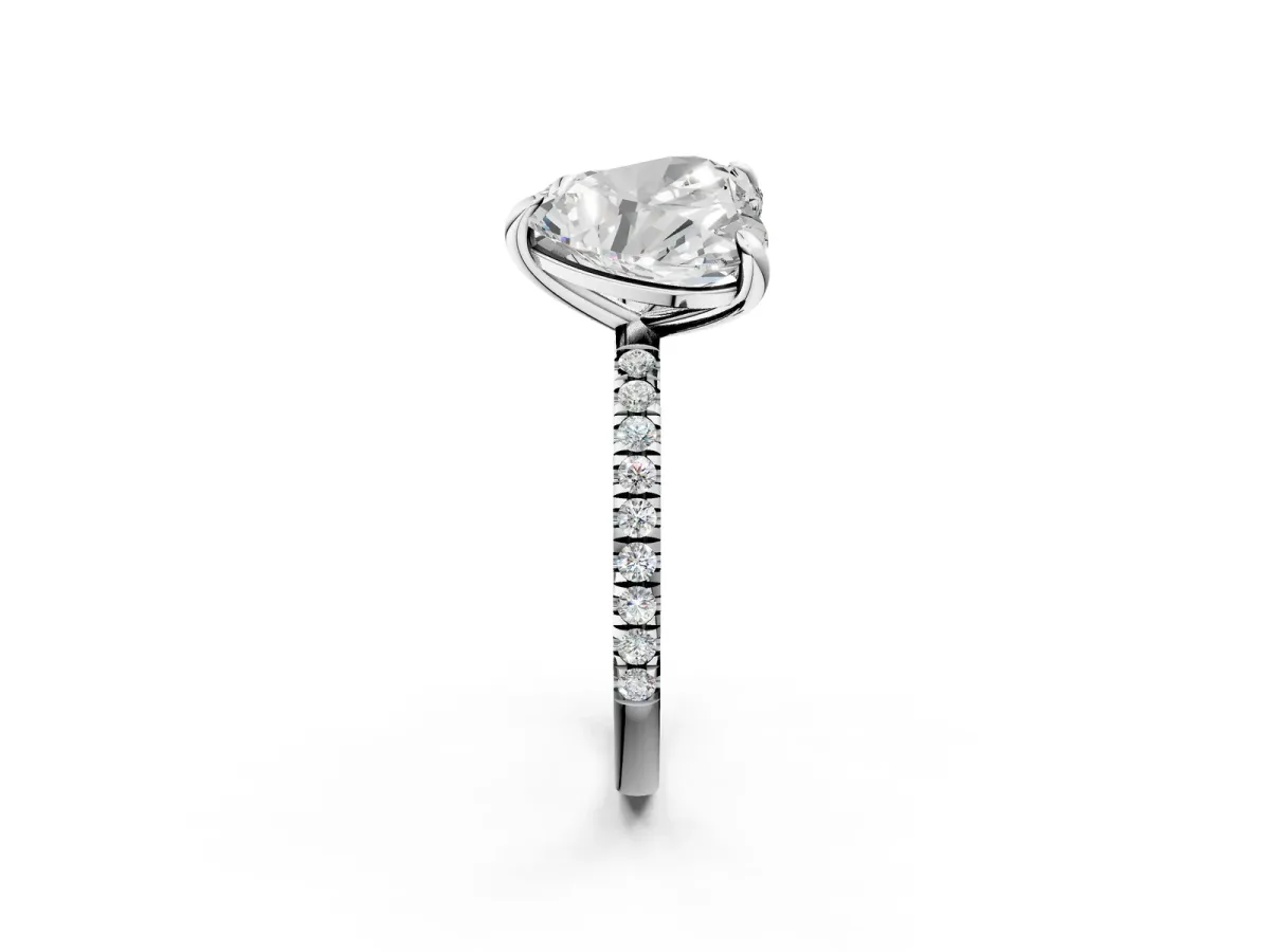 Oval and Heart Toi Moi Ring with Prong Setting and Micro Pave Band Silver