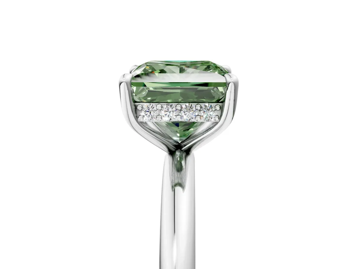 Fancy Green Princess Cut Diamond Solitaire Ring with Thin Band and Four-Prong Setting White gold