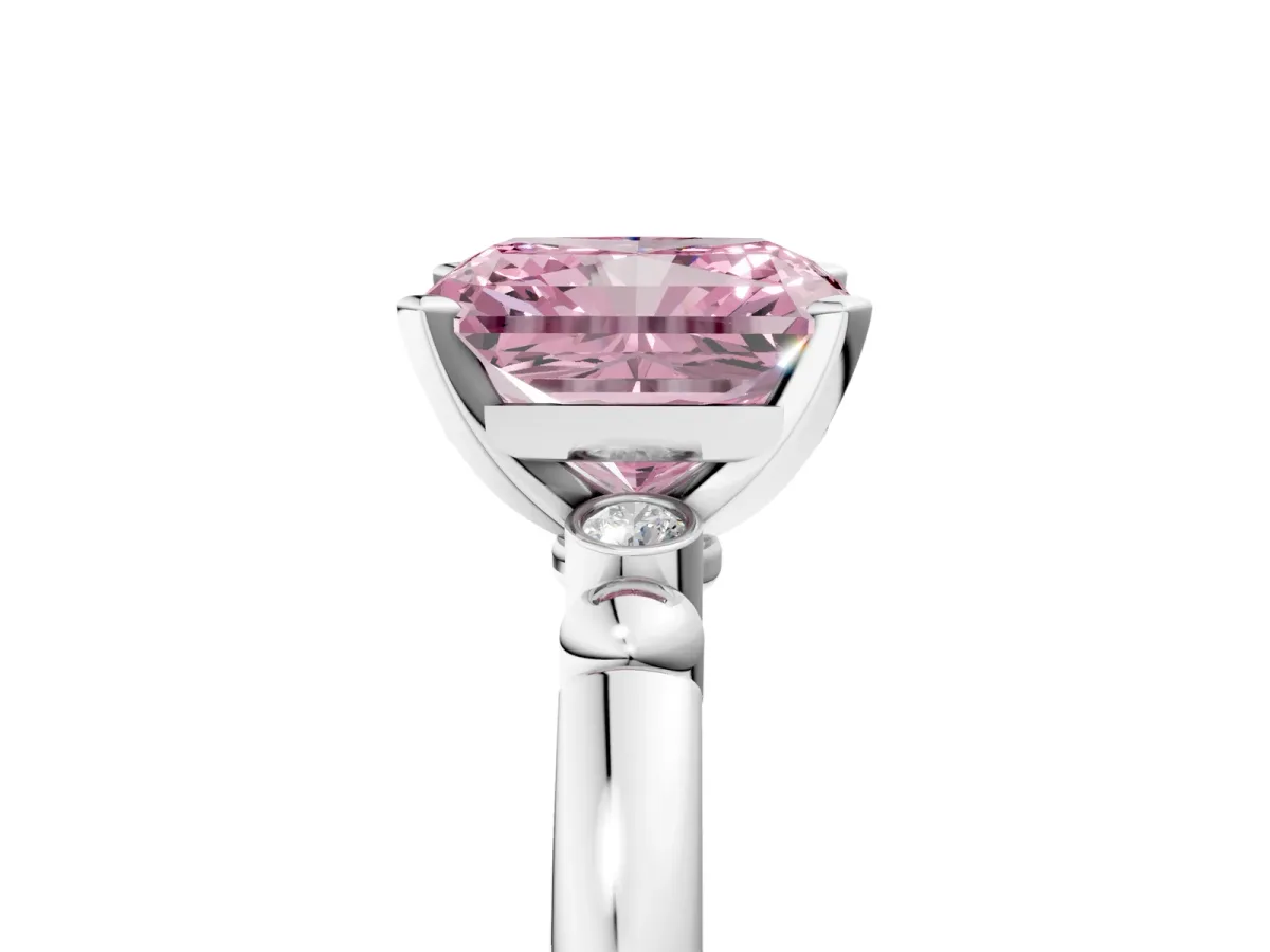 Fancy Pink Radiant Cut Solitaire Beaded Band with Four-Prong Setting Platinum