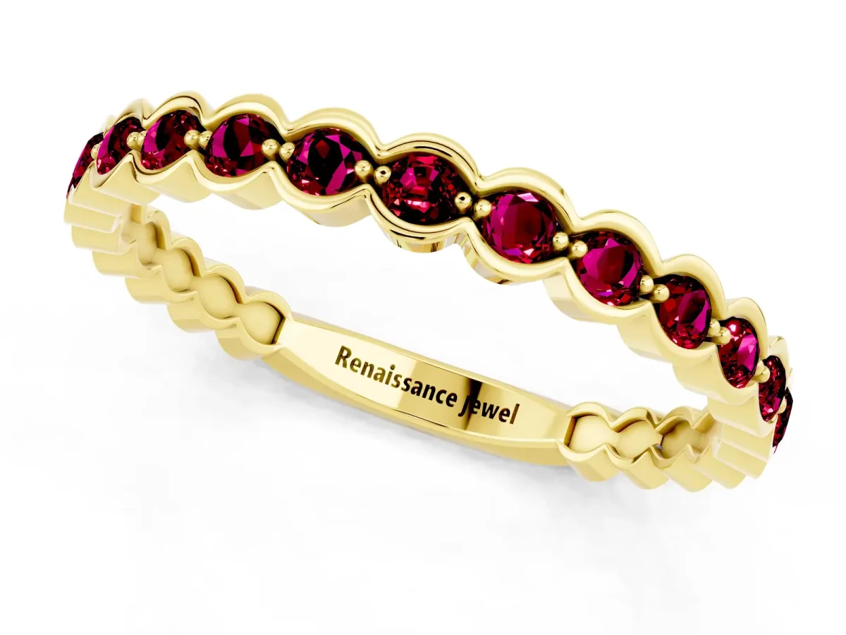 Round Garnet Bezel Set Eternity Band Yellow gold