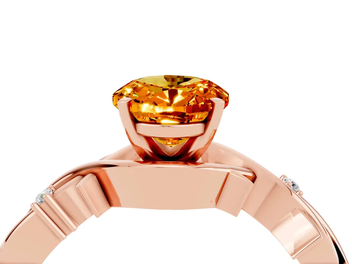 Oval Cut Citrine Solitaire Ring with Twisted Band and Prong Setting Rose gold