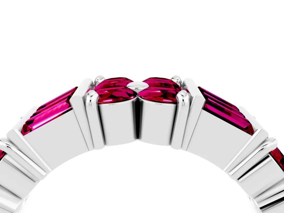 Channel Set Round and Baguette Garnet Anniversary Band with Prong Setting Silver