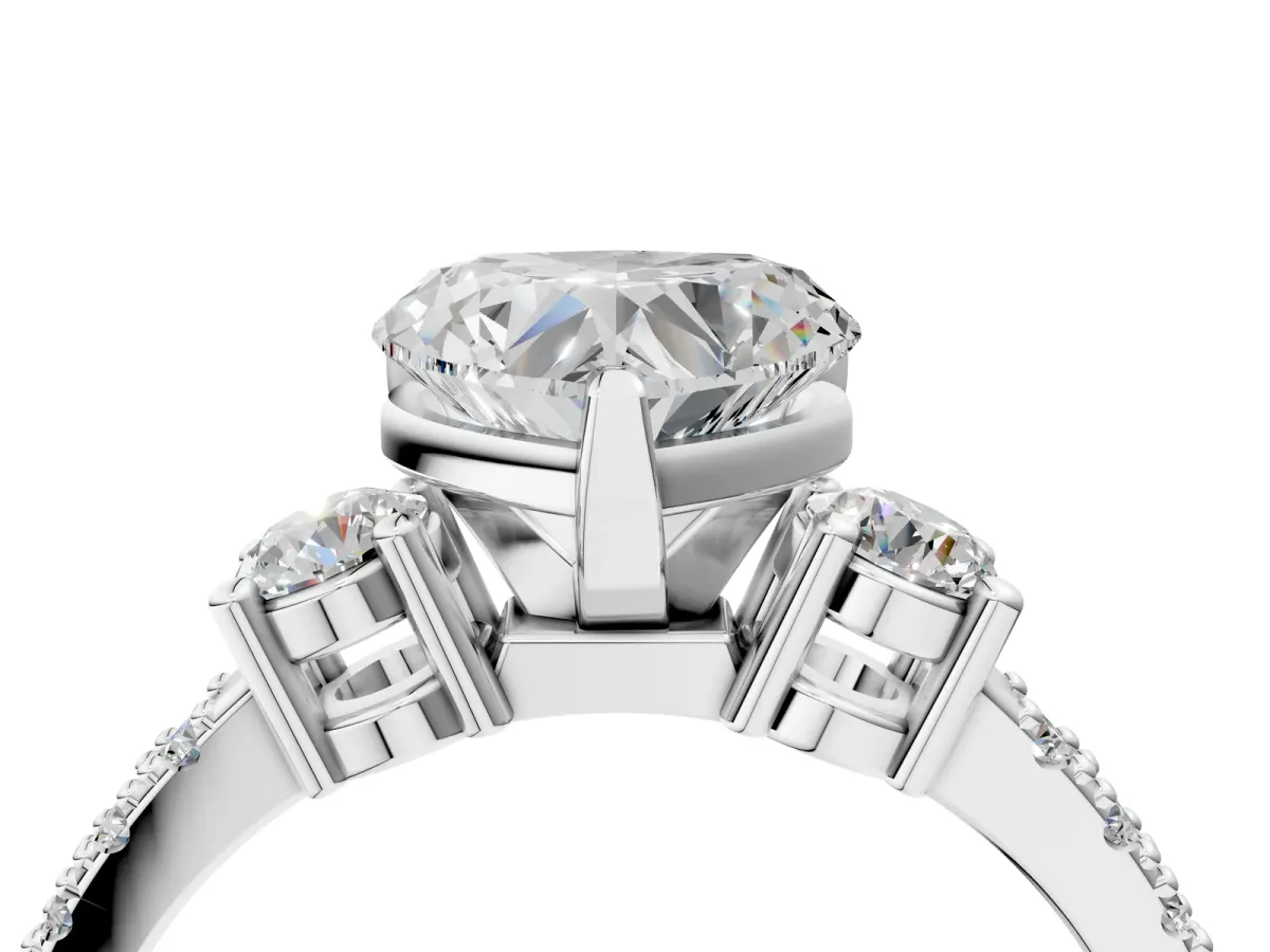 Heart Cut Cut Three-Stone Diamond Pavé Band with Prong Setting Platinum