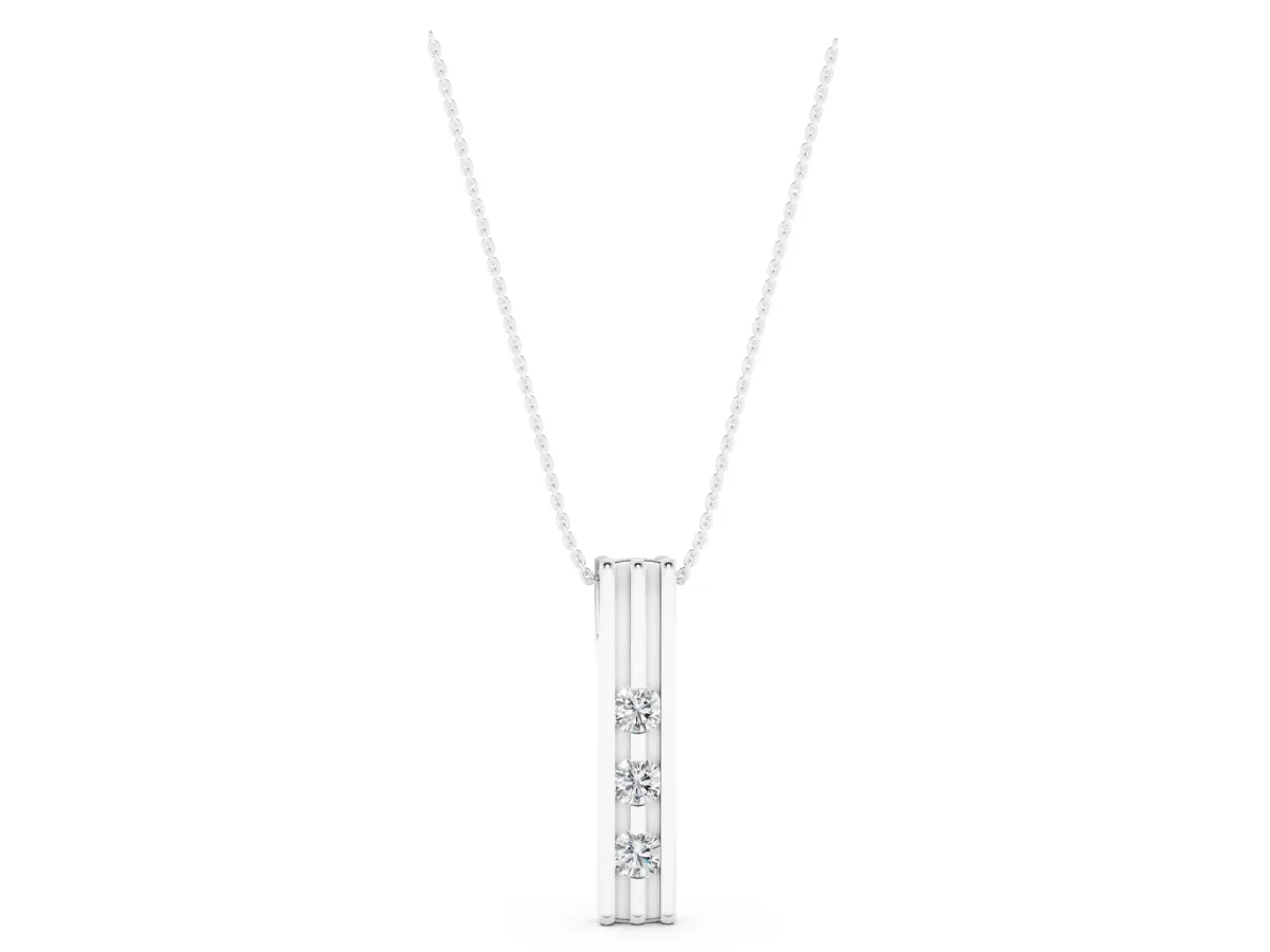 Three-Stone Round Channel Set Pendant White gold