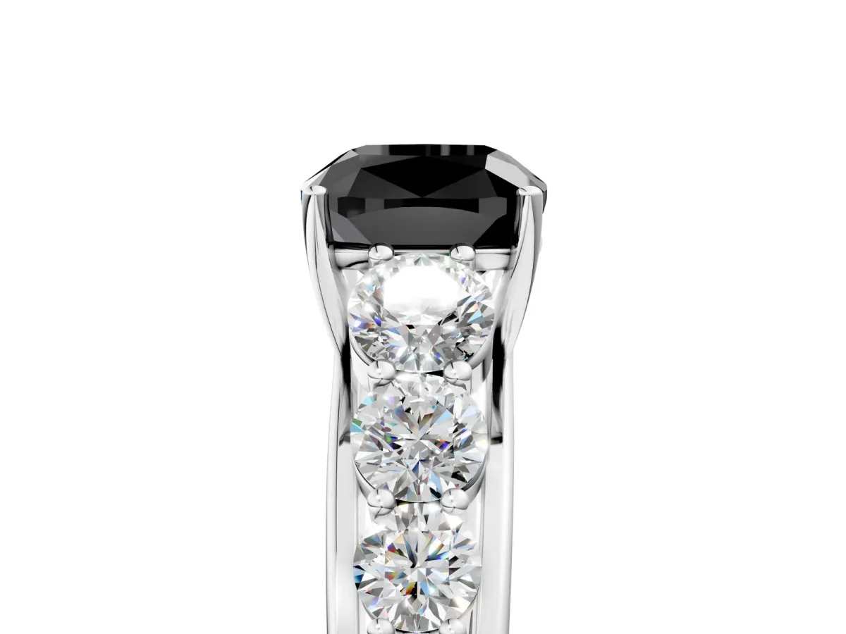 Fancy Black Cushion Cut Brilliant Diamond Pavé Band with Six-Prong Setting Silver