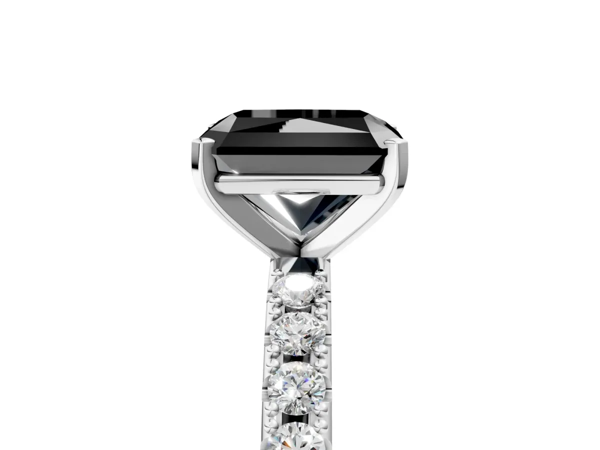 Fancy Black Radiant Cut Diamond Solitaire Pavé Band with Four-Prong Setting Silver