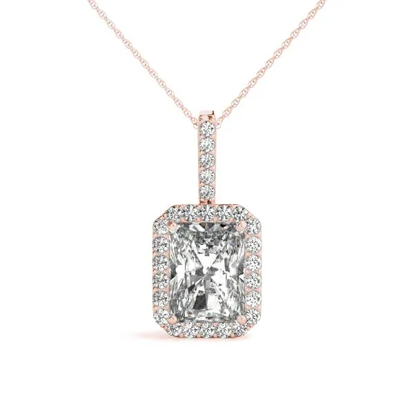 Halo Emerald-Cut Prong Set Pendant Rose gold