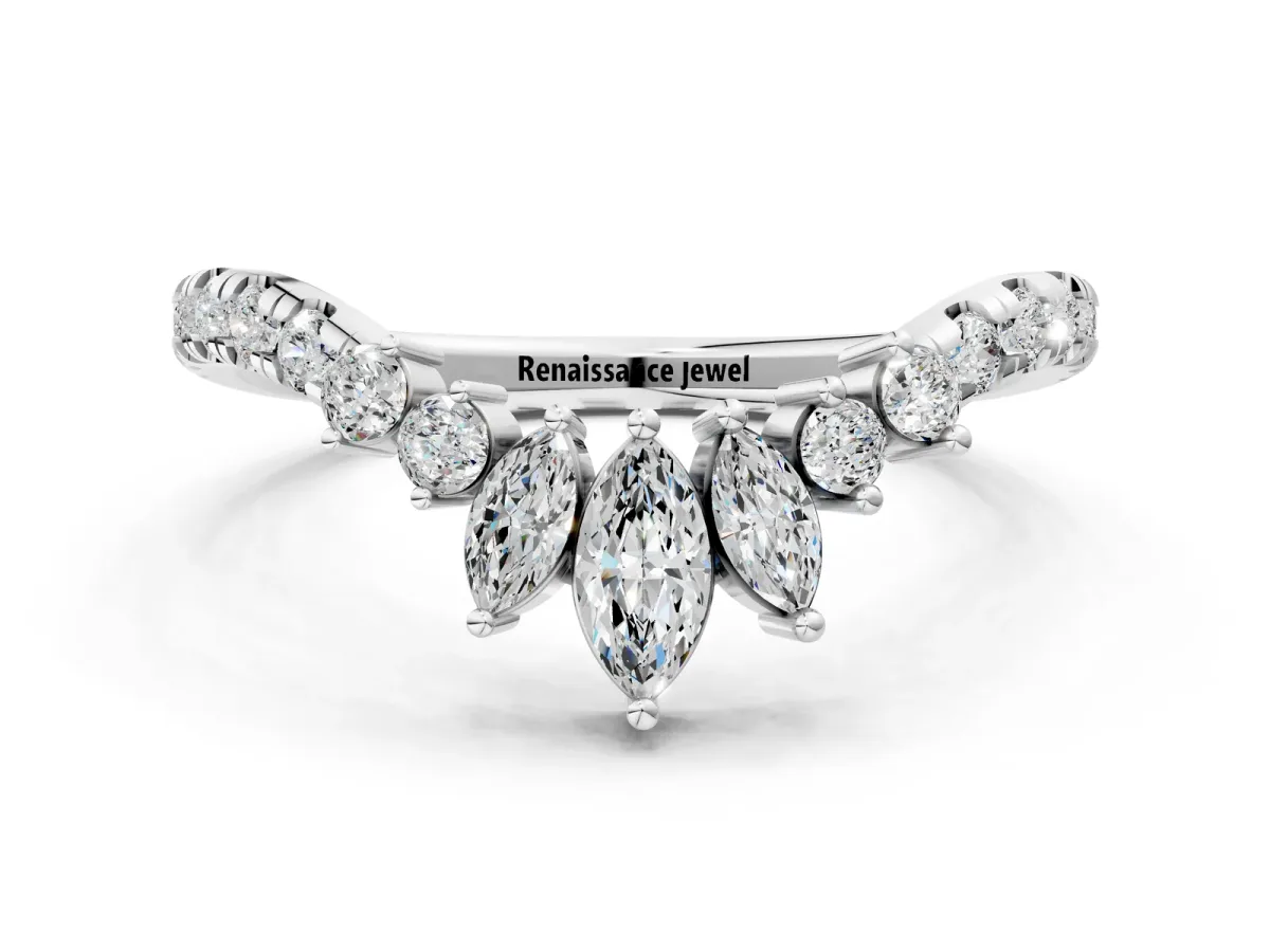 Chevron Marquise and Round Diamond Open Band with Prong Setting Silver
