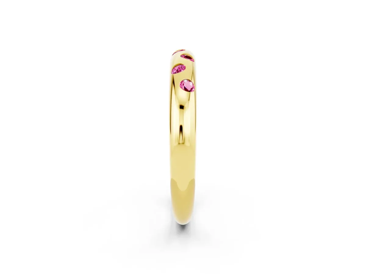 Round Pink Sapphire Flush-Set Comfort Fit Band Yellow gold