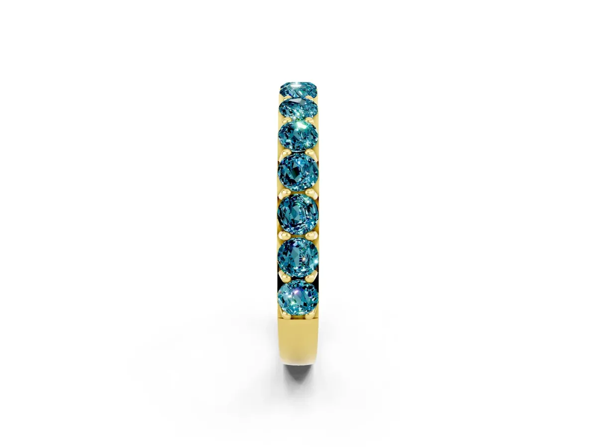 Round Blue Topaz Half Eternity Band with Classic Prong Setting Yellow gold