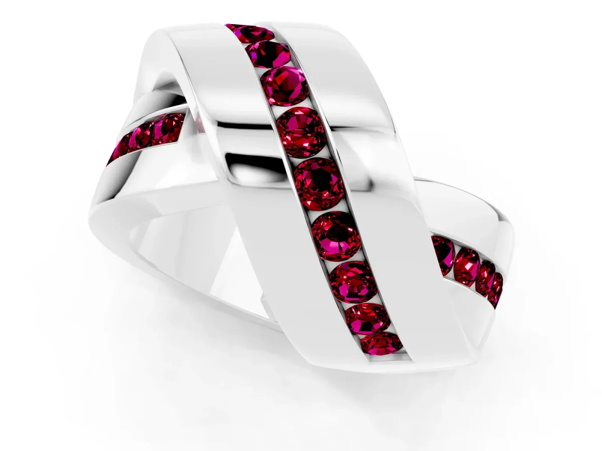 Pavé Round Garnet Crossover Band with Channel Setting Platinum
