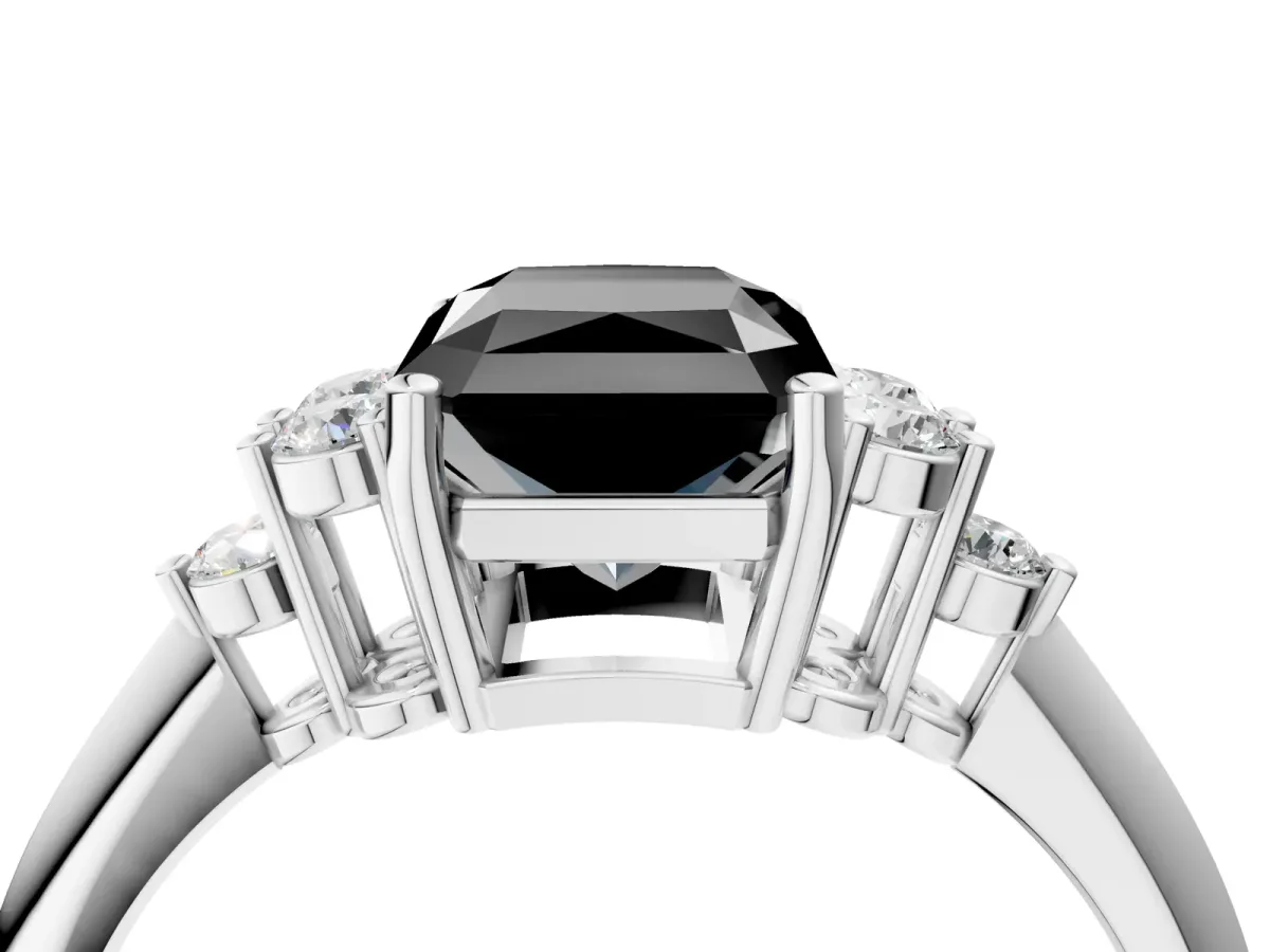 Fancy Black Radiant Cut Cut Diamond Cluster Ring with Solitaire Band and Four-Prong Setting Platinum