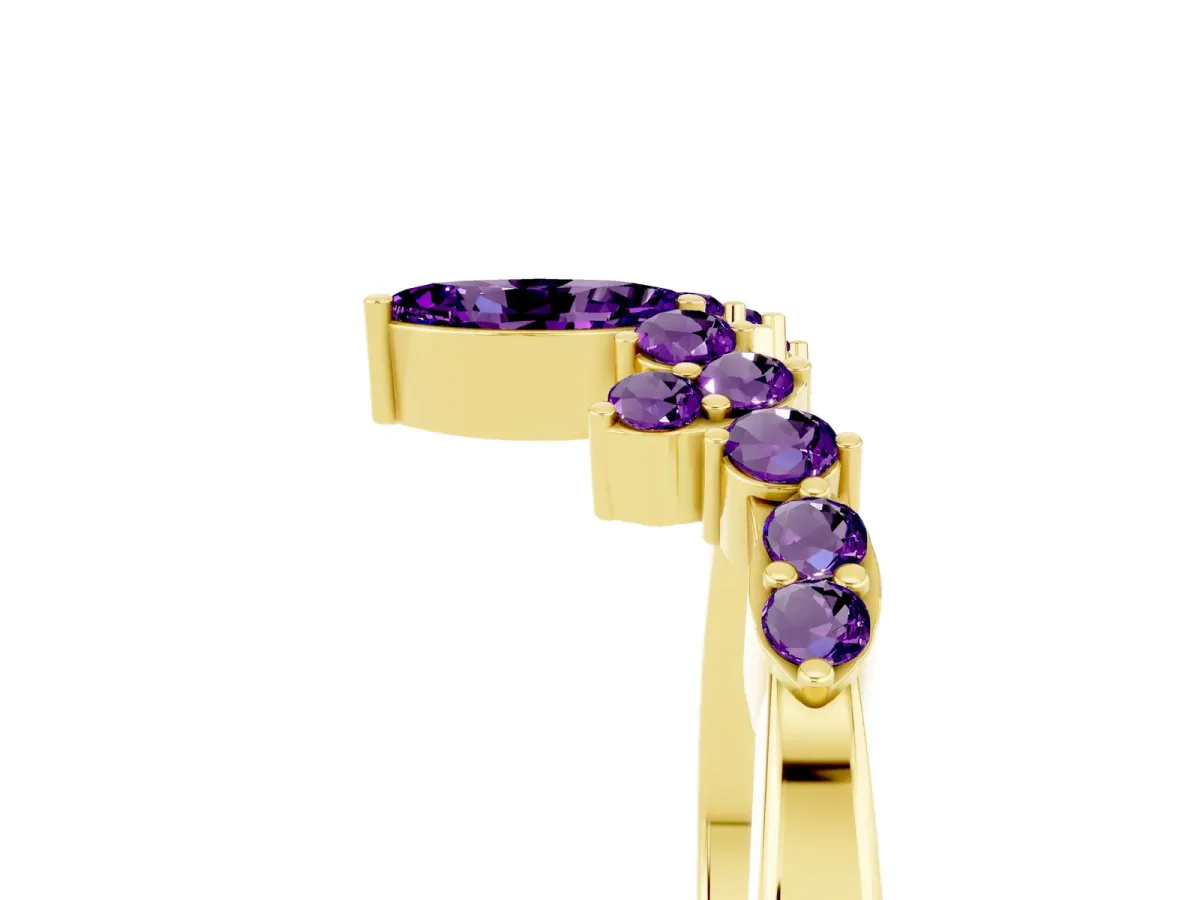 Marquise and Round Amethyst Chevron Band with Prong Setting Yellow gold