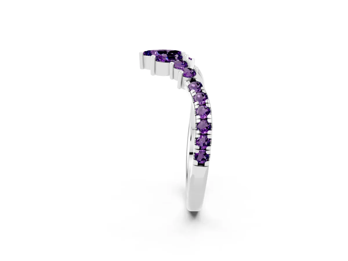 Chevron Marquise and Round Amethyst Open Band with Prong Setting Silver