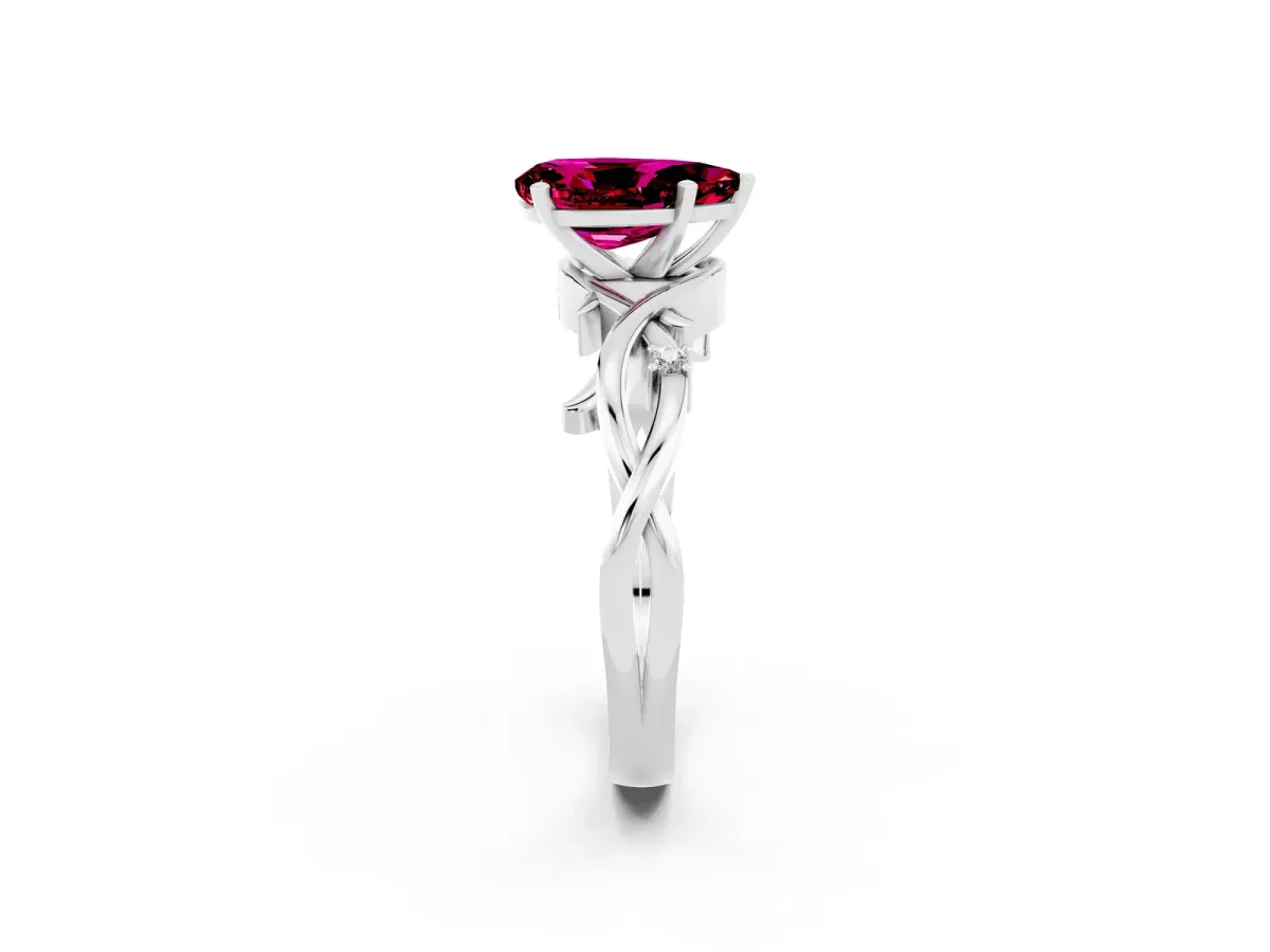 Pear Cut Garnet Solitaire Ring with Twisted Band and Prong Setting Silver