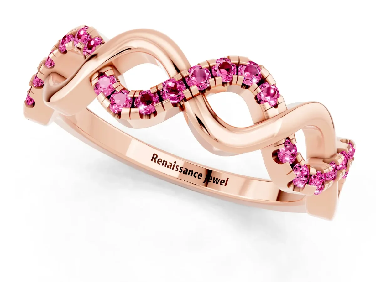 Twist Infinity Round Pink Sapphire Band with Pavé Setting Rose gold