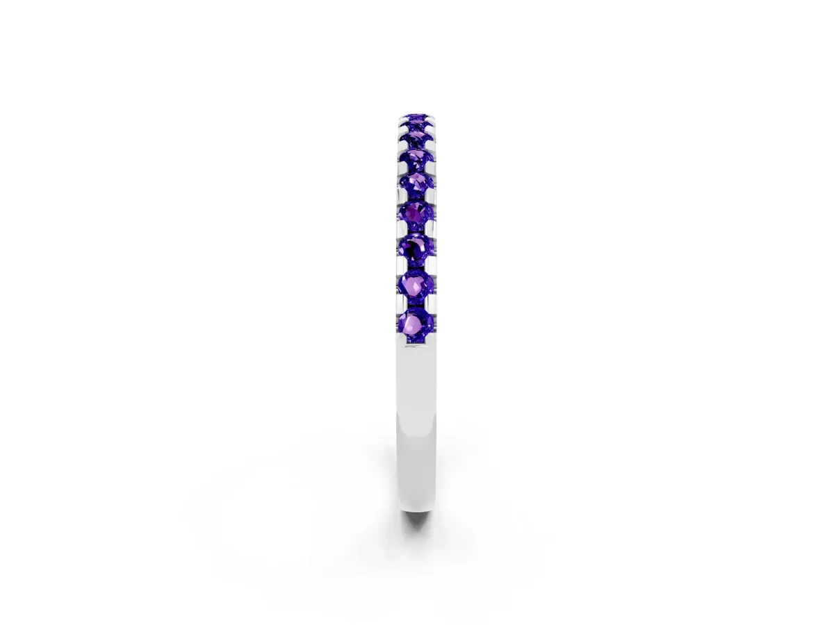 Round Tanzanite Pavé Set Eternity Band with Micro Prong Setting Silver