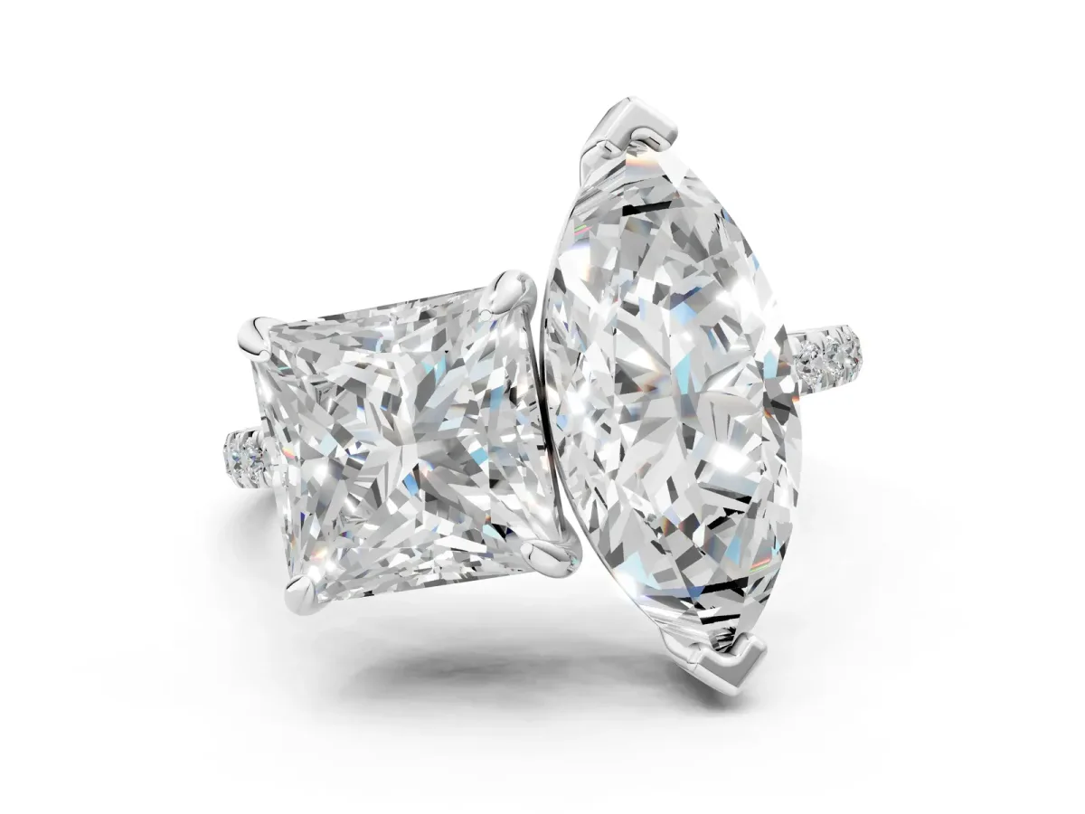 Marquise and Princess Toi Moi Ring with Prong Setting and Micro Pave Band Silver