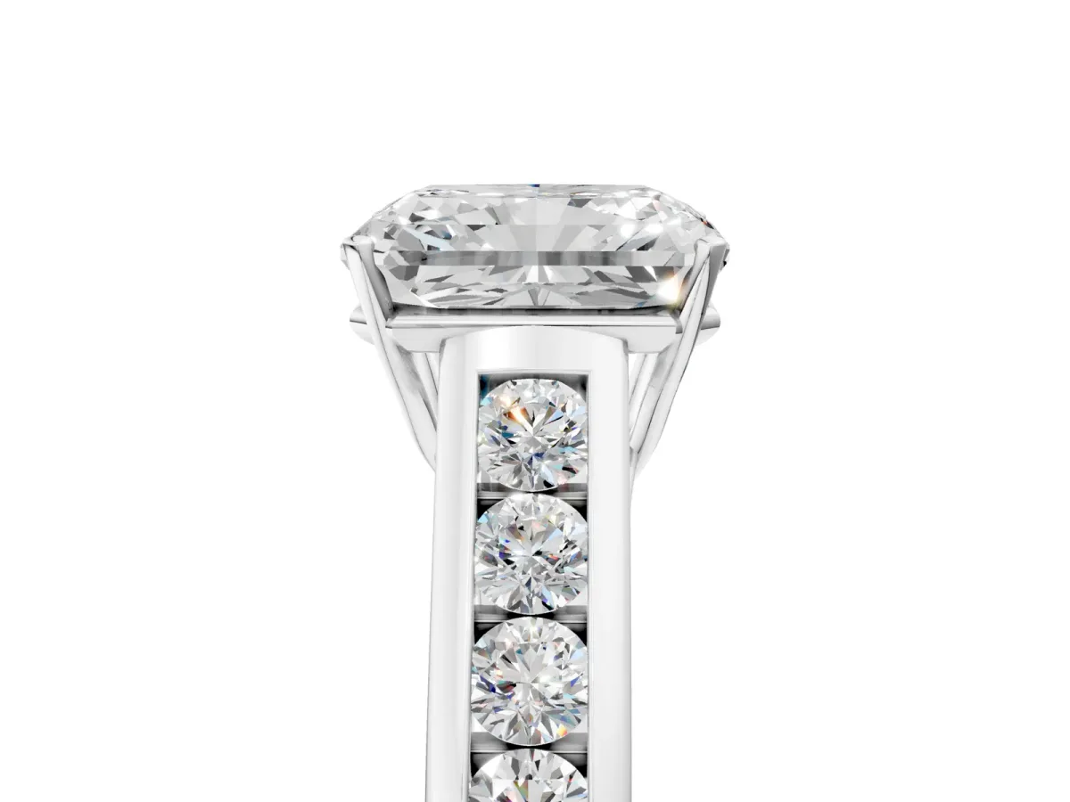 Radiant Cut Brilliant Channel-Set Solitaire Ring with Four-Prong Setting Platinum