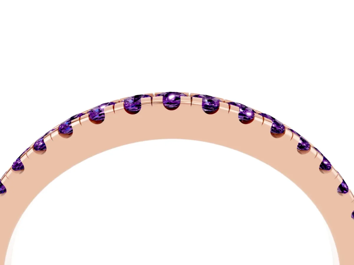 Round Amethyst Pavé Half Eternity Band with Shared Prong Setting Rose gold