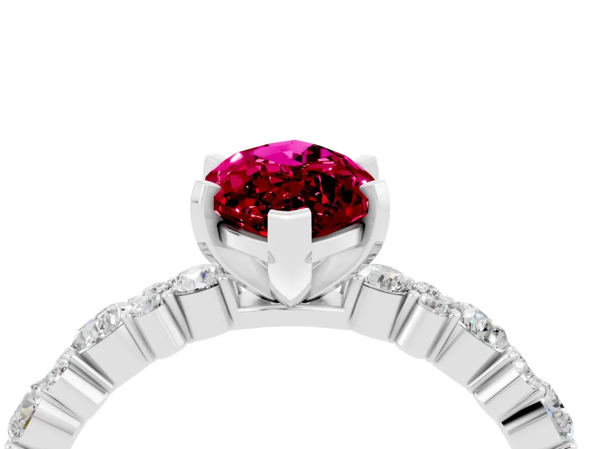 Marquise Cut Garnet Side Stone Solitaire Ring with Round and Four-Prong Setting Silver