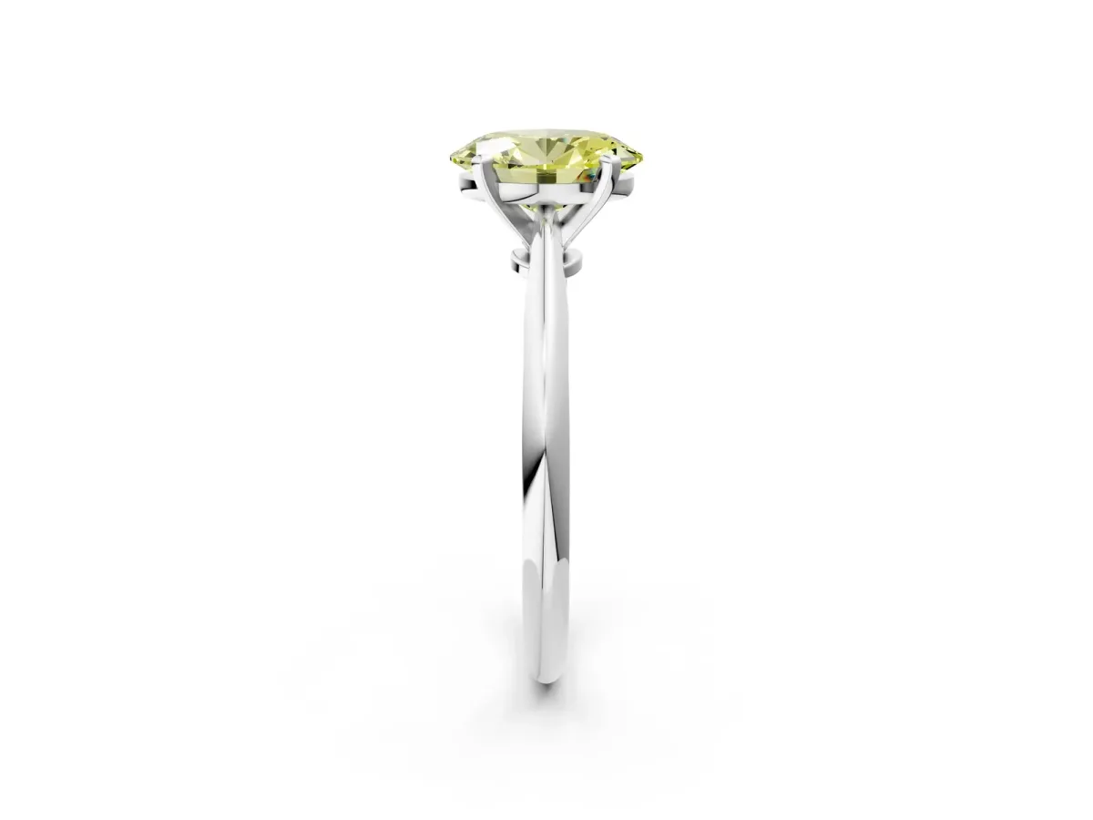 Fancy Yellow Oval Cut Diamond Solitaire Engagement Ring with Classic Band and Four-Prong Setting Silver