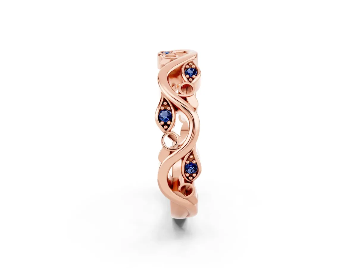 Marquise Blue Sapphire Vine Eternity Band with Bezel Setting Rose gold