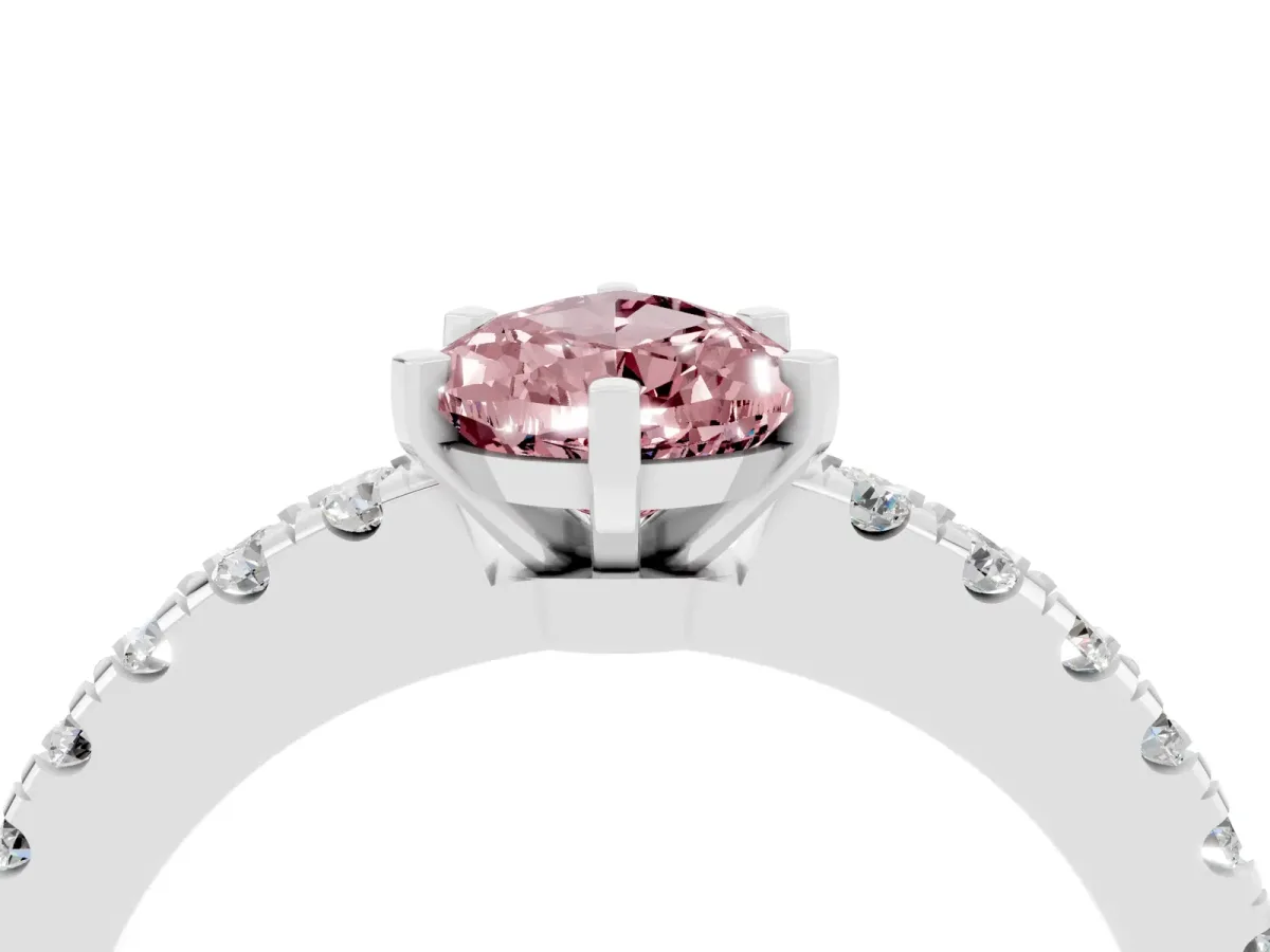 Pear Cut Solitaire Morganite with Pavé Band and Four-Prong Setting Silver